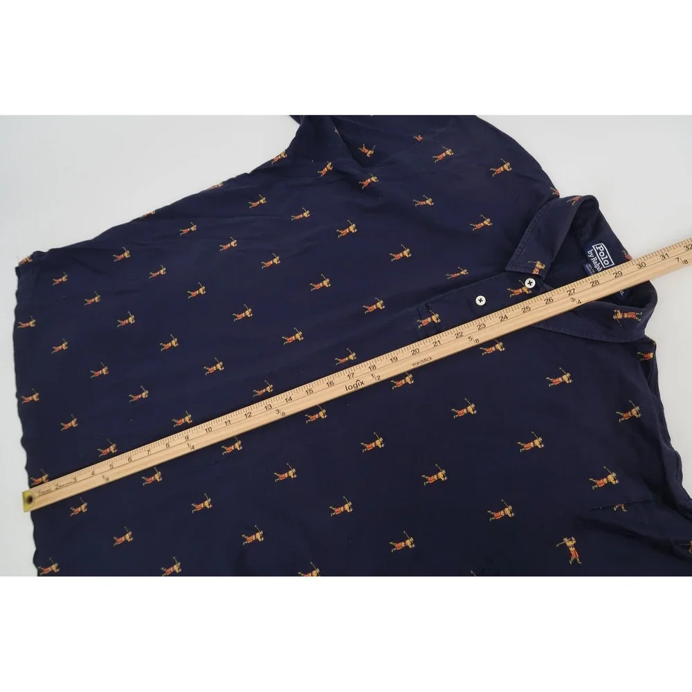 Vintage Polo Ralph Lauren Golf Shirt Mens XL Navy All Over Golfer Print Golf - Picture 8 of 9